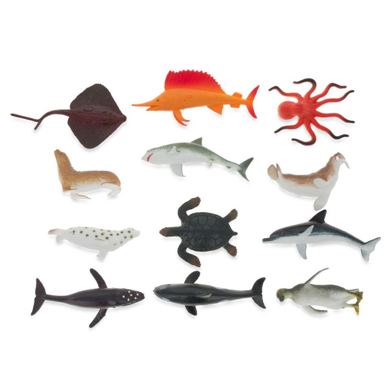 Set of 12 Miniature Assorted Resin Sea Animals Figurines 2 Inches